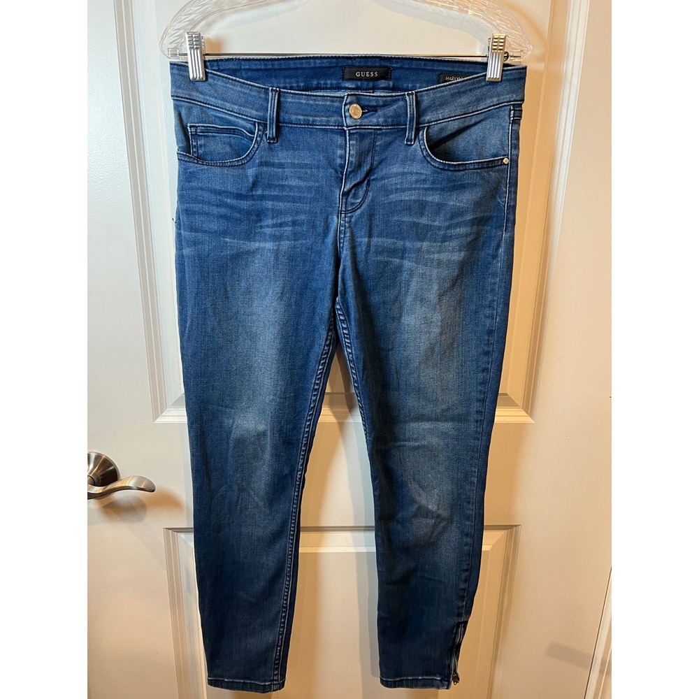 Guess Womens Marilyn 3 Zip Skinny Ankle Zip Jeans Blue 29